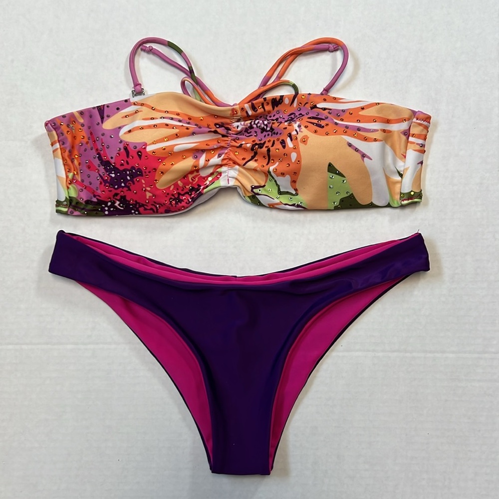 Bedazzling Crystal Bikini! Bandeau/Cheeky Hipster M. EUC